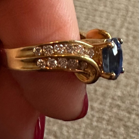 Ring 18k yellow gold 22 round diamonds and 1 oval Ceylon sapphire - Picture 6 of 12